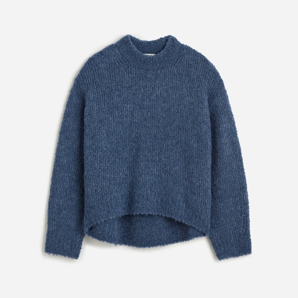 Madewell Wool-Alpaca Blend Bouclé-Knit Oversized Sweater- Blue Small